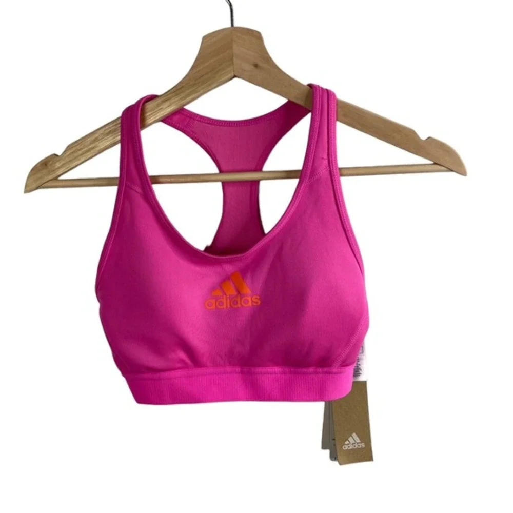 Adidas Racerback Activewear Sports Bra Barbie Pink Womens XS New Solid stretch